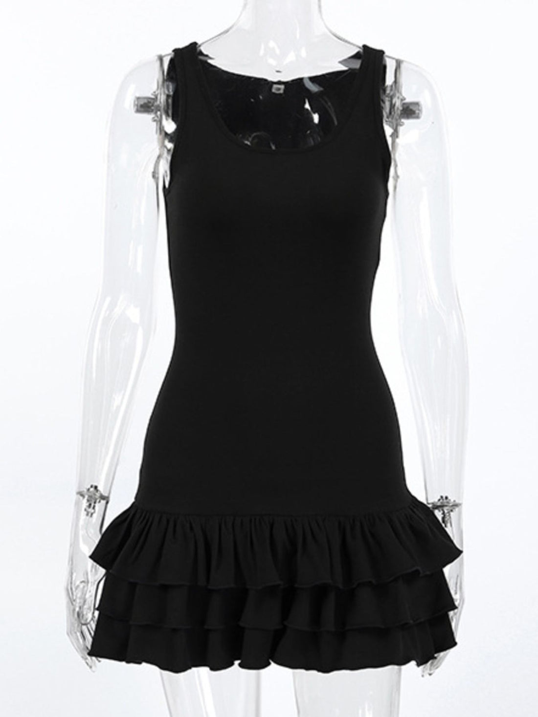 Ruffled Hem Round Neck Tank - cas7m