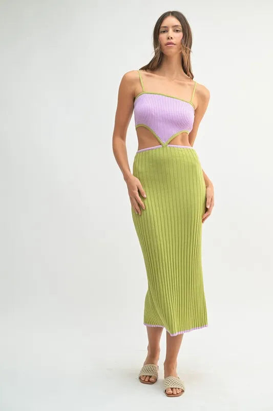 MABLE Ribbed Knit Color Block Cutout Midi Dress - cas7m