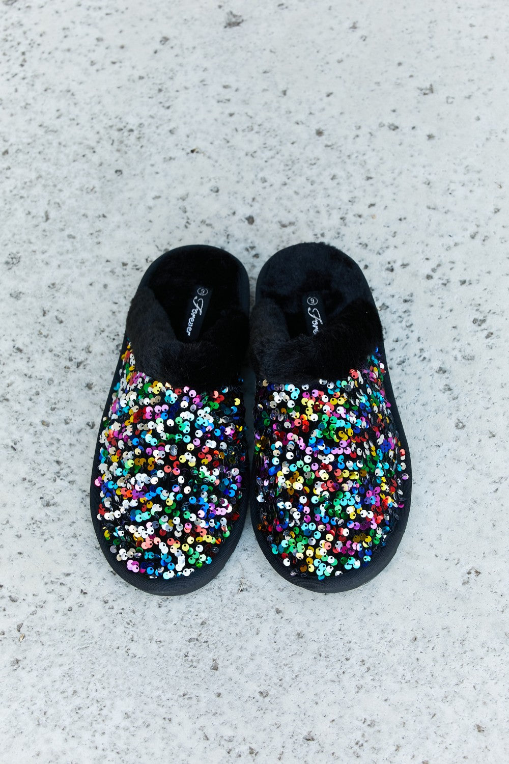 Forever Link Multicolored Sequin Faux Fur Slipper - cas7m