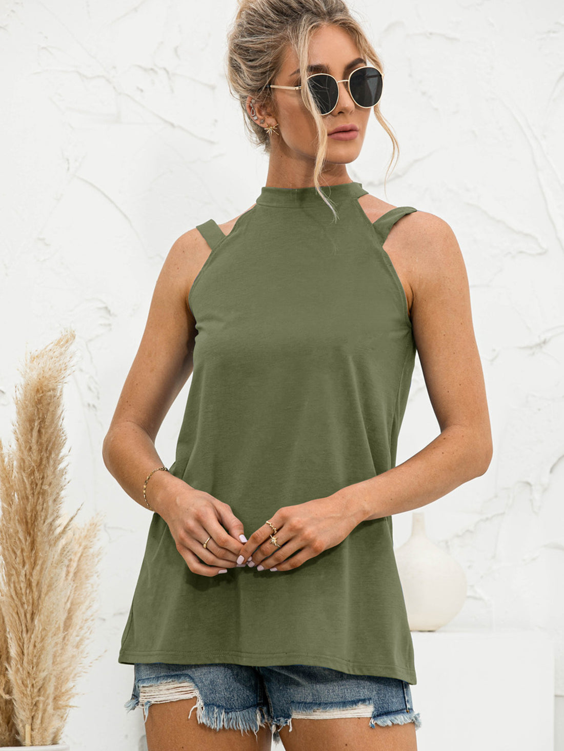 Cutout Mock Neck Tank - cas7m