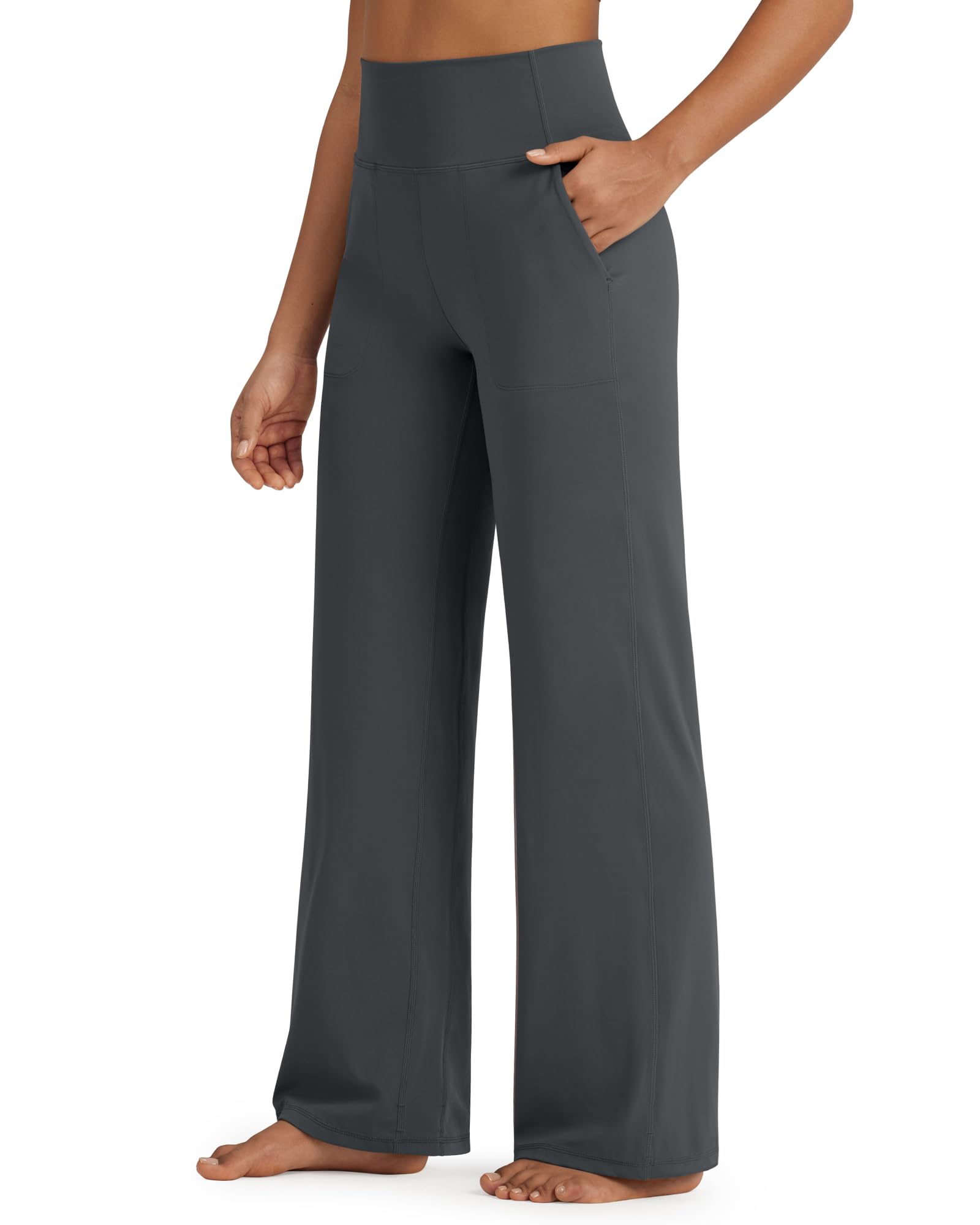G4Free High Waisted Wide Leg Pants for Women Flare Yoga Pants Loose Casual Ladies Dress Pants (Dark GreyXL33")