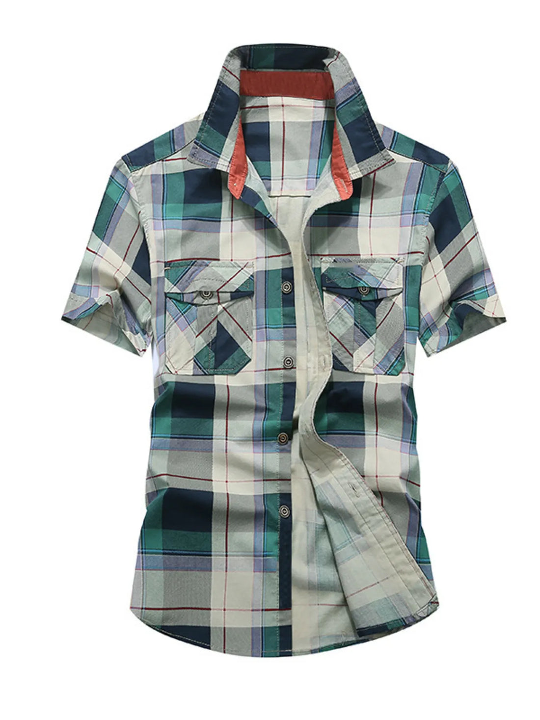 Men's Full Size Casual Plaid Short Sleeve Shirt Plus Size - cas7m