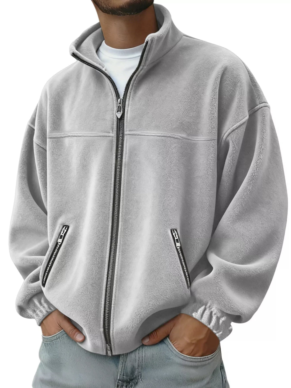 Men's Full Size Zip Up Long Sleeve Outerwear Plus Size - cas7m