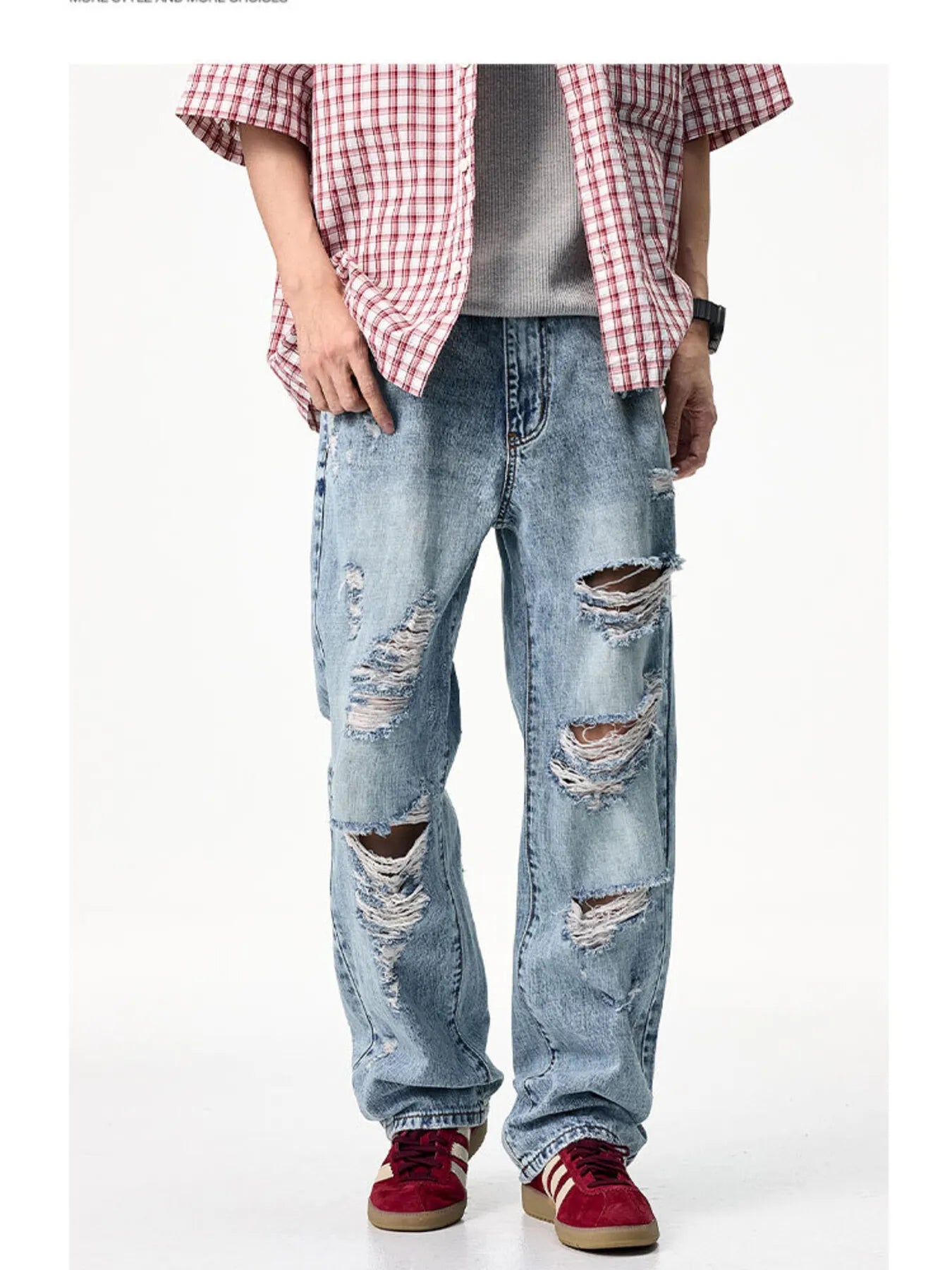 Men's Distressed Wide Leg Jeans - cas7m