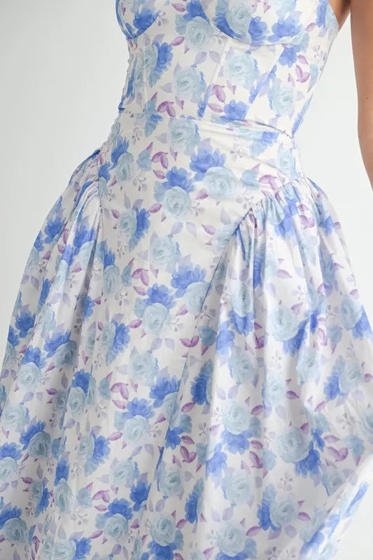 MABLE Sweetheart Neckline Floral Printed Midi Dress - cas7m