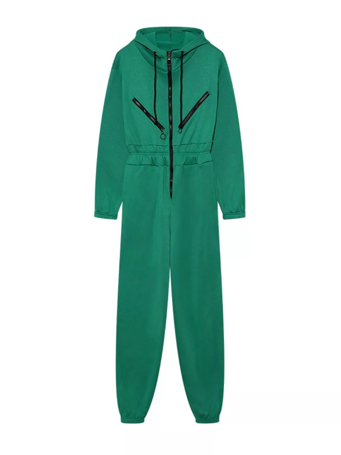 Hooded Zip-Up Long Sleeve Jumpsuit - cas7m