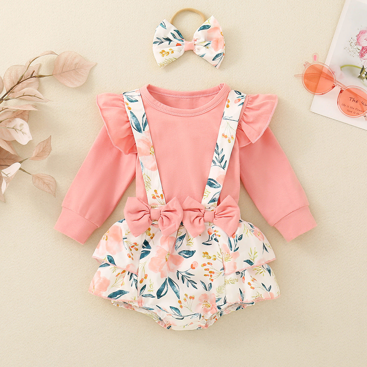 Infant Baby Girl Shoulder Strap Princess Dress Multi-color Long-sleeved Triangle Romper - cas7m