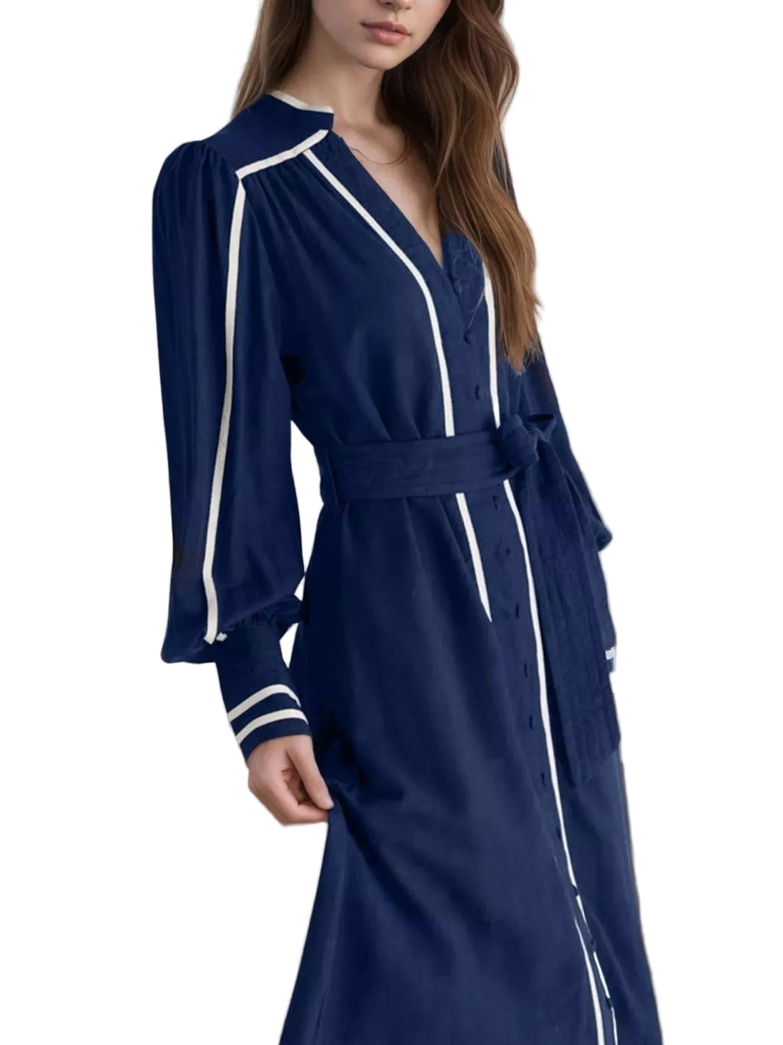 Notched Lantern Sleeve Dress - cas7m