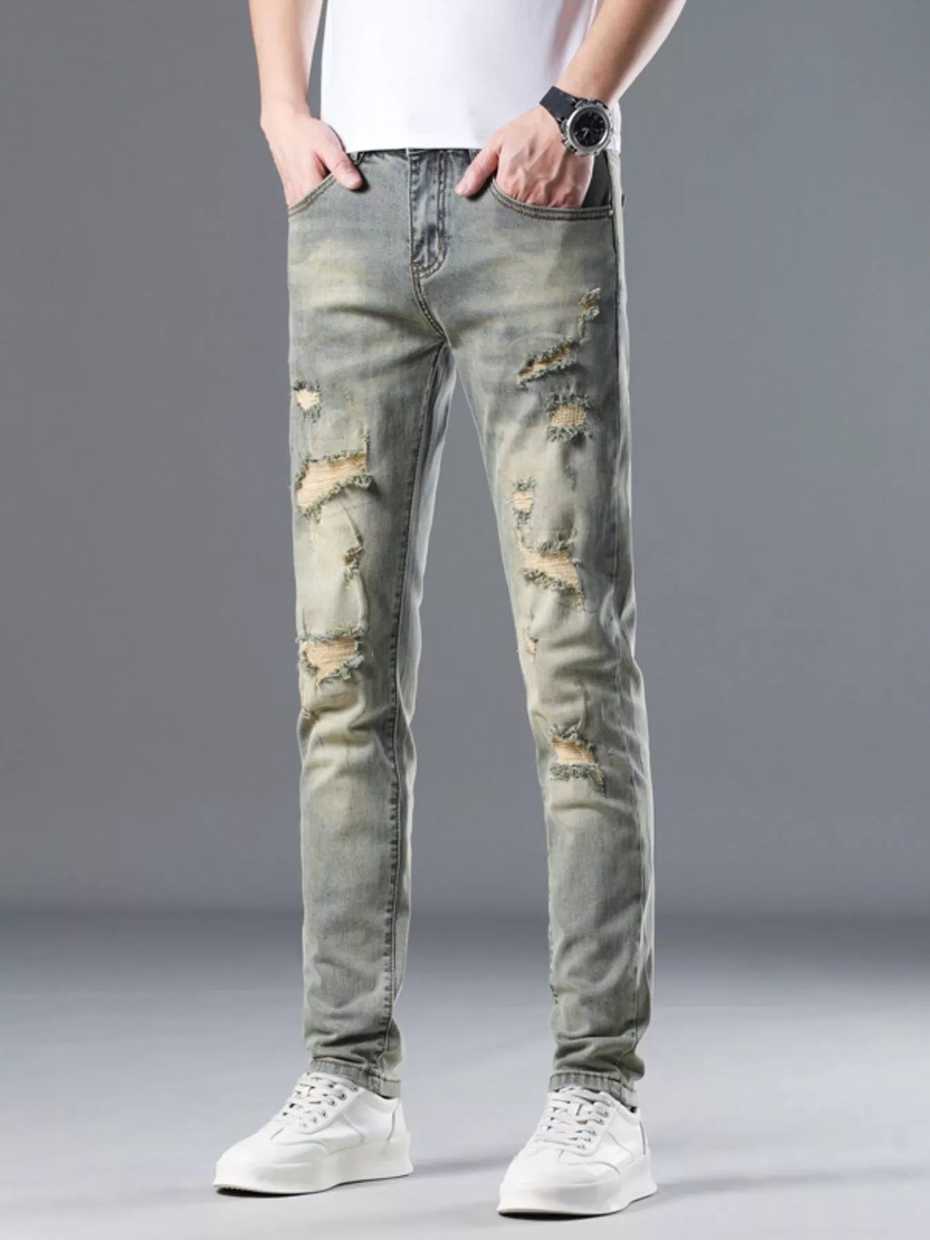 Men's Distressed Slim Fit Jeans - cas7m
