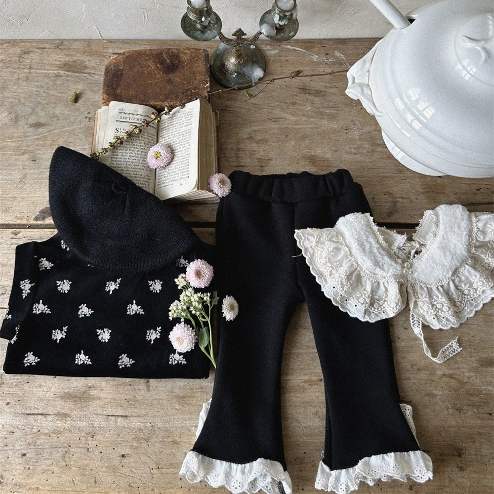 Girls' Velvet Padded Bottoming Shirt Leggings Two-piece Set - cas7m
