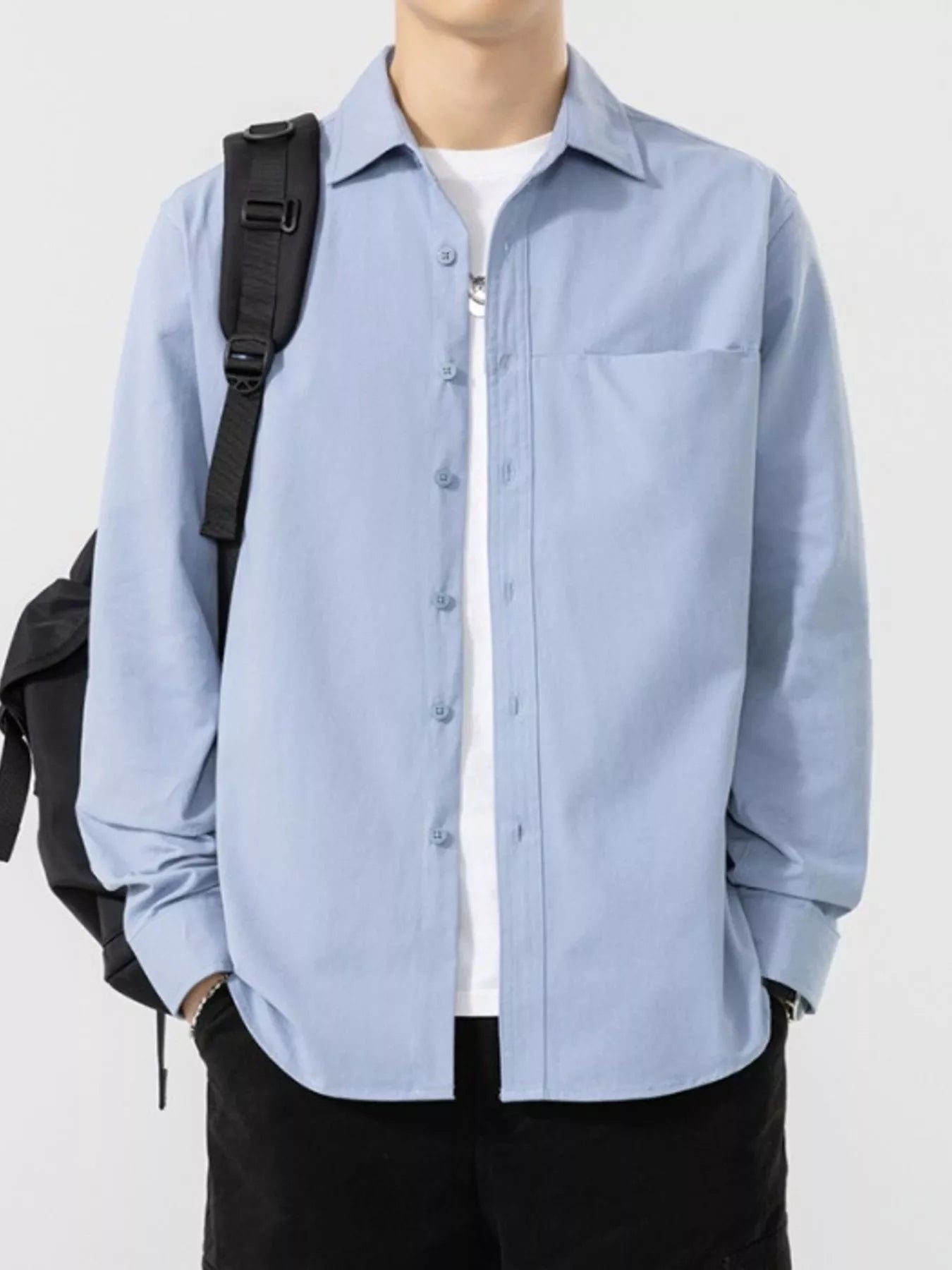 Men's Plus Size Button Up Long Sleeve Shirt - cas7m