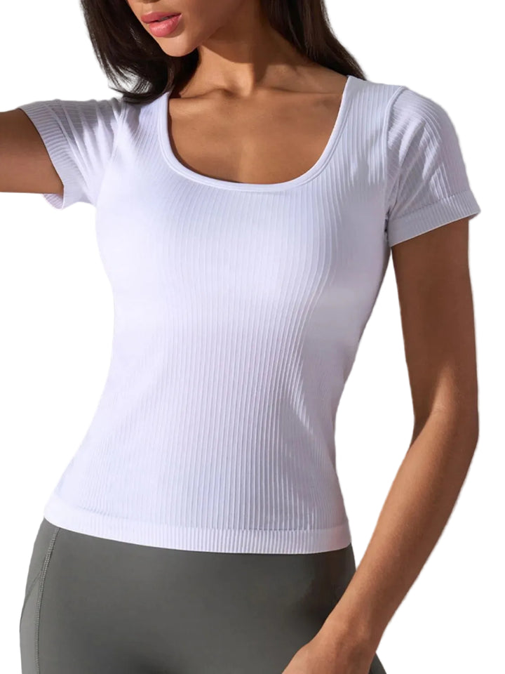 Square Neck Active T-Shirt with Detachable Chest Pads - cas7m