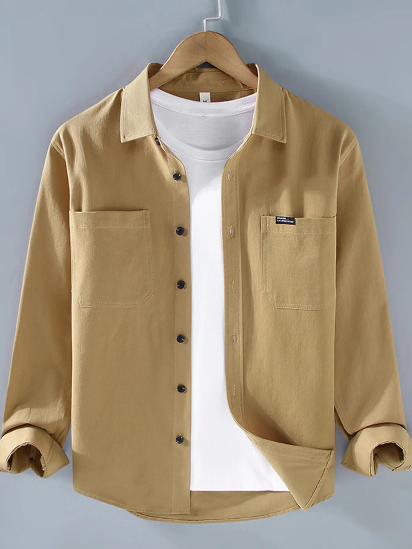 Men's Plus Size Button Up Long Sleeve Shirt - cas7m