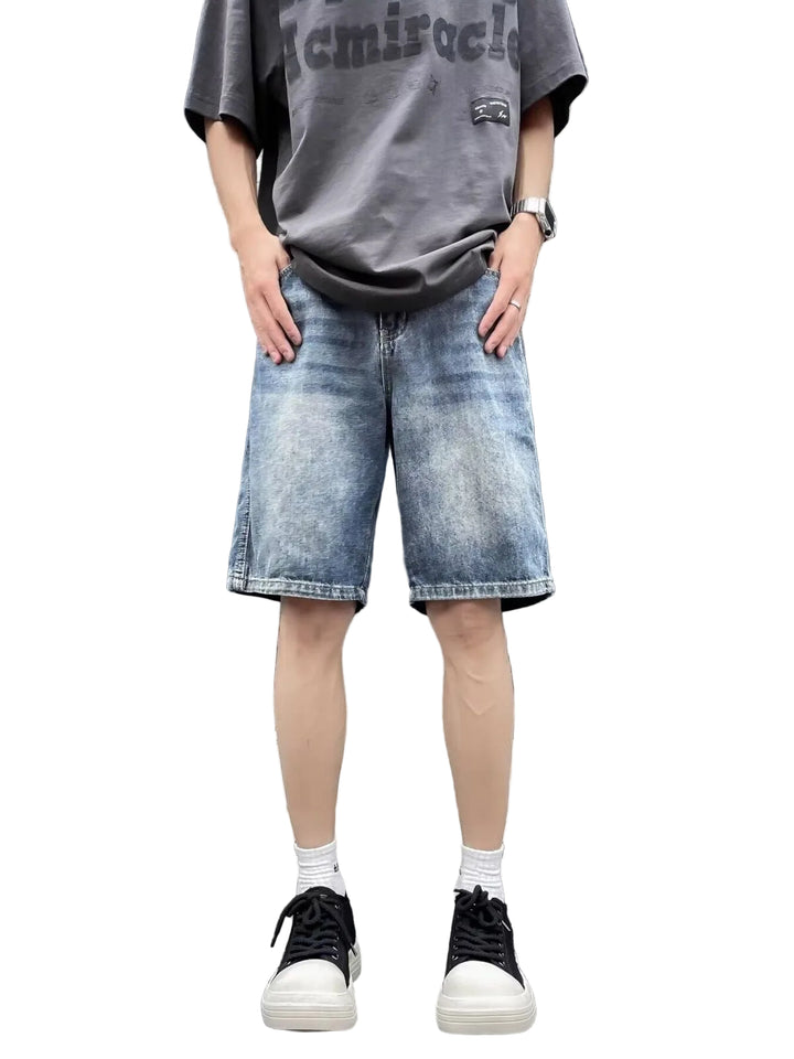 Men's Plus Size Vintage Wash Loose Fit Denim Shorts - cas7m