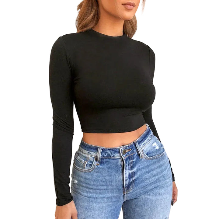 Women's Long-Sleeved Solid Color Slim T-Shirt - cas7m