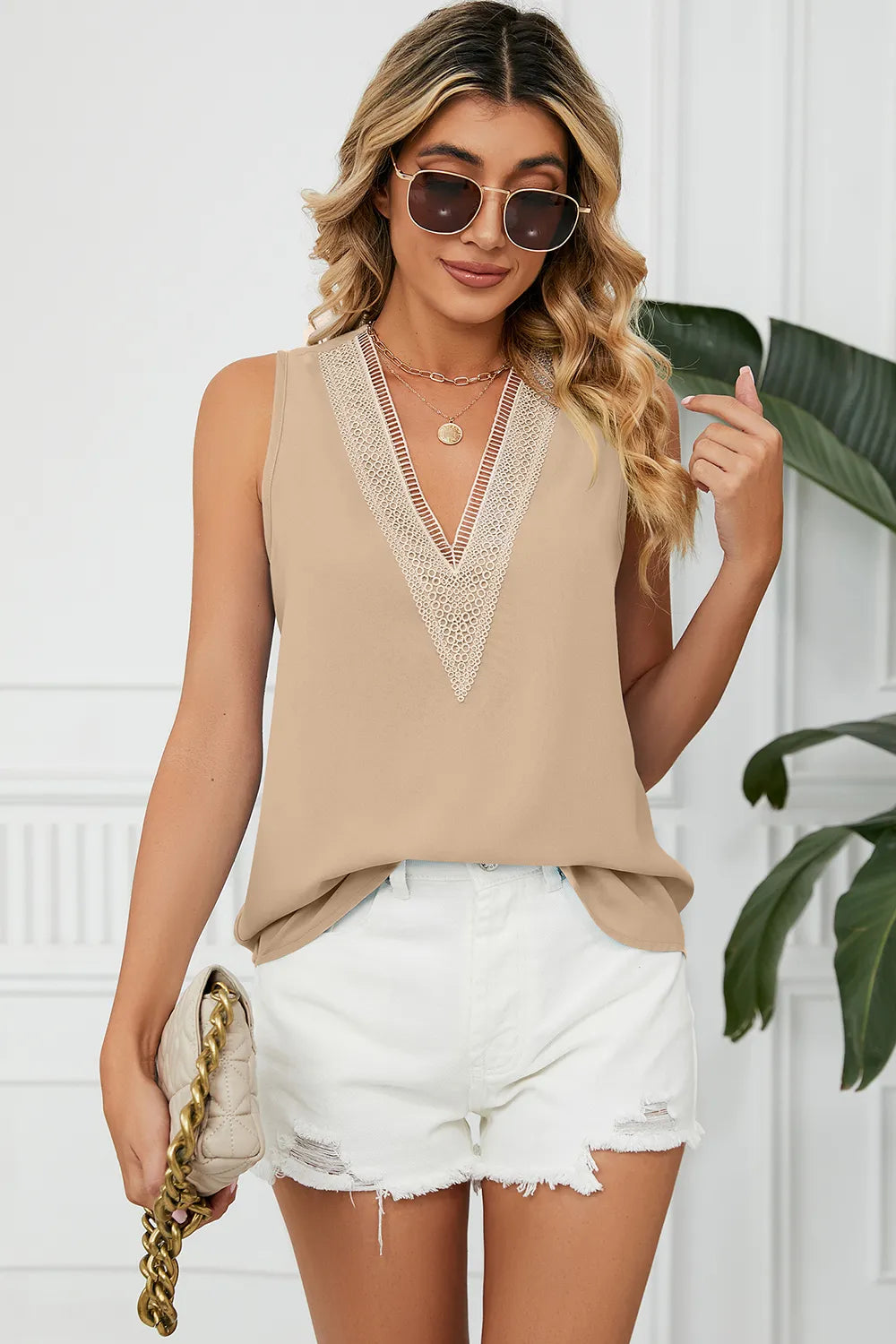 V-Neck Wide Strap Tank - cas7m