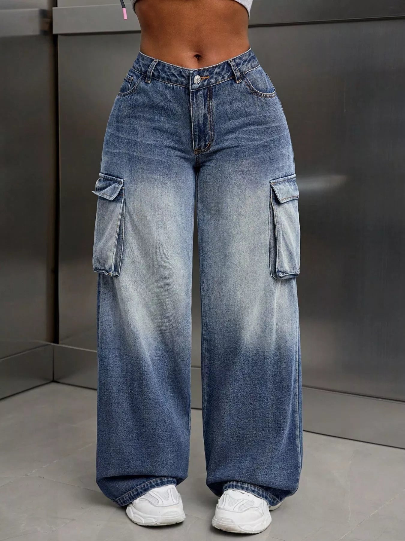Vintage Wide Leg Cargo Jeans - cas7m