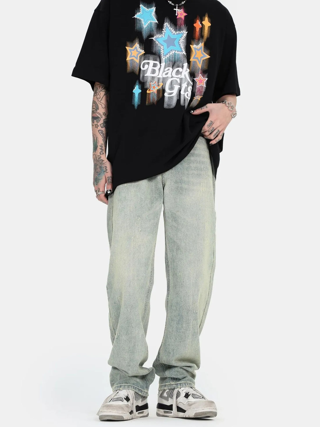 Men's Washed Straight Leg Jeans - cas7m