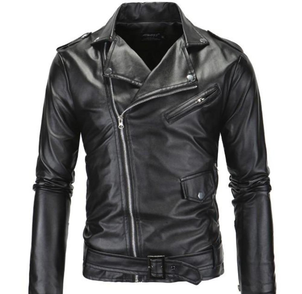Ninja Stealth Black Mens  Faux Leather Biker Jacket - cas7m