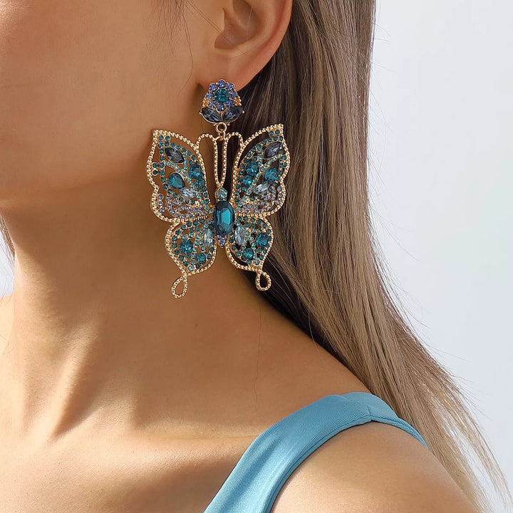 Butterfly Rhinestone Dangle Earrings - cas7m