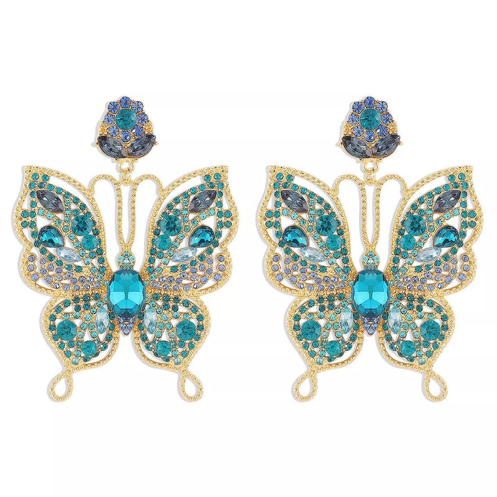 Butterfly Rhinestone Dangle Earrings - cas7m