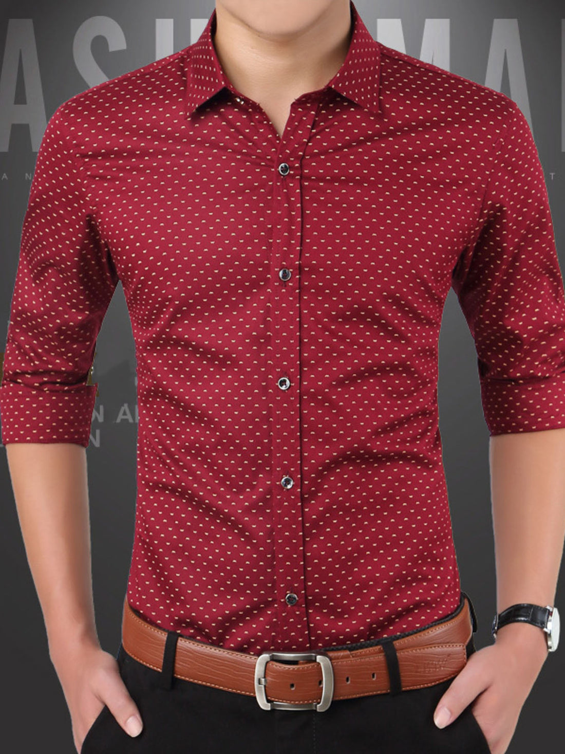 Men's Plus Size Slim Fit Dotted Pattern Shirt - cas7m