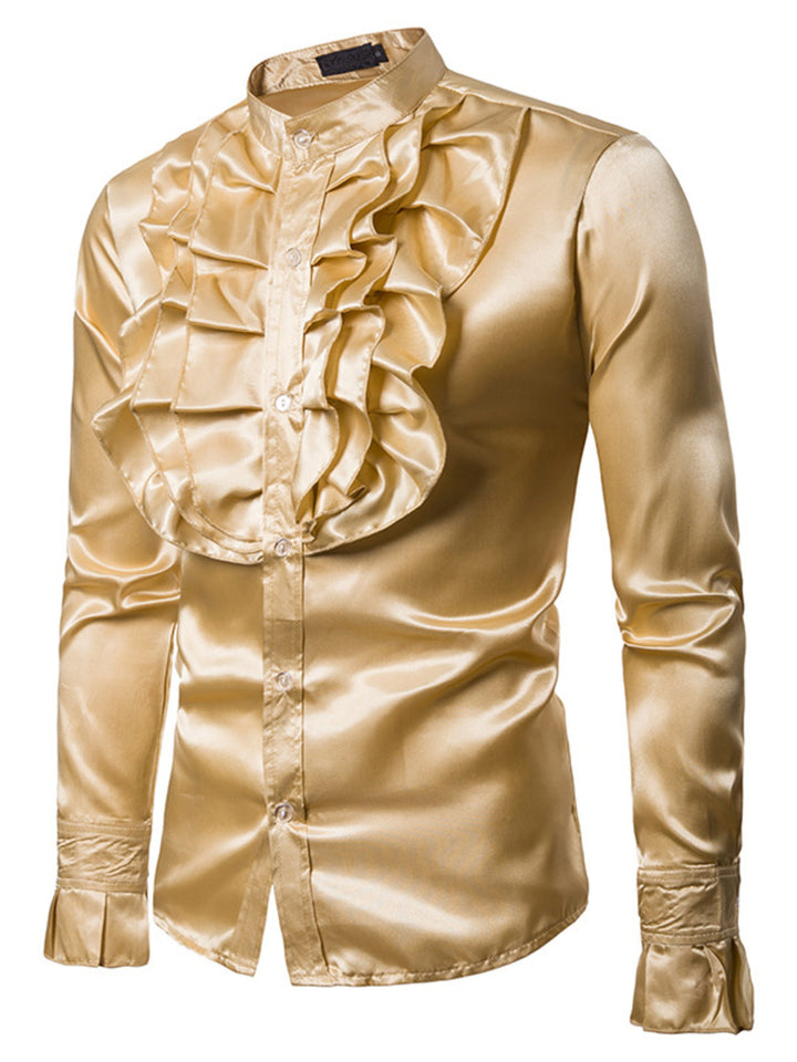 Men's Ruffle Front Long Sleeve Shirt - cas7m