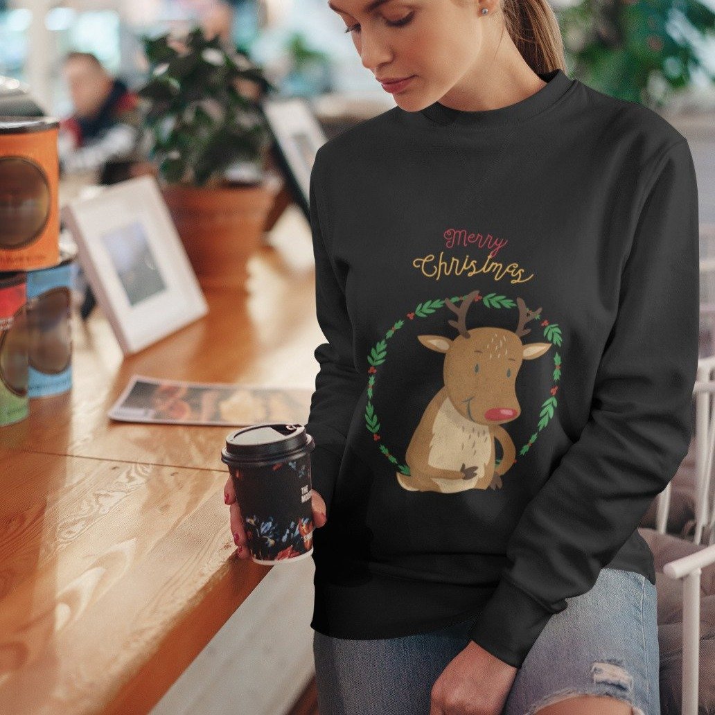Womens Reindeer Crewneck Sweatshirt - cas7m