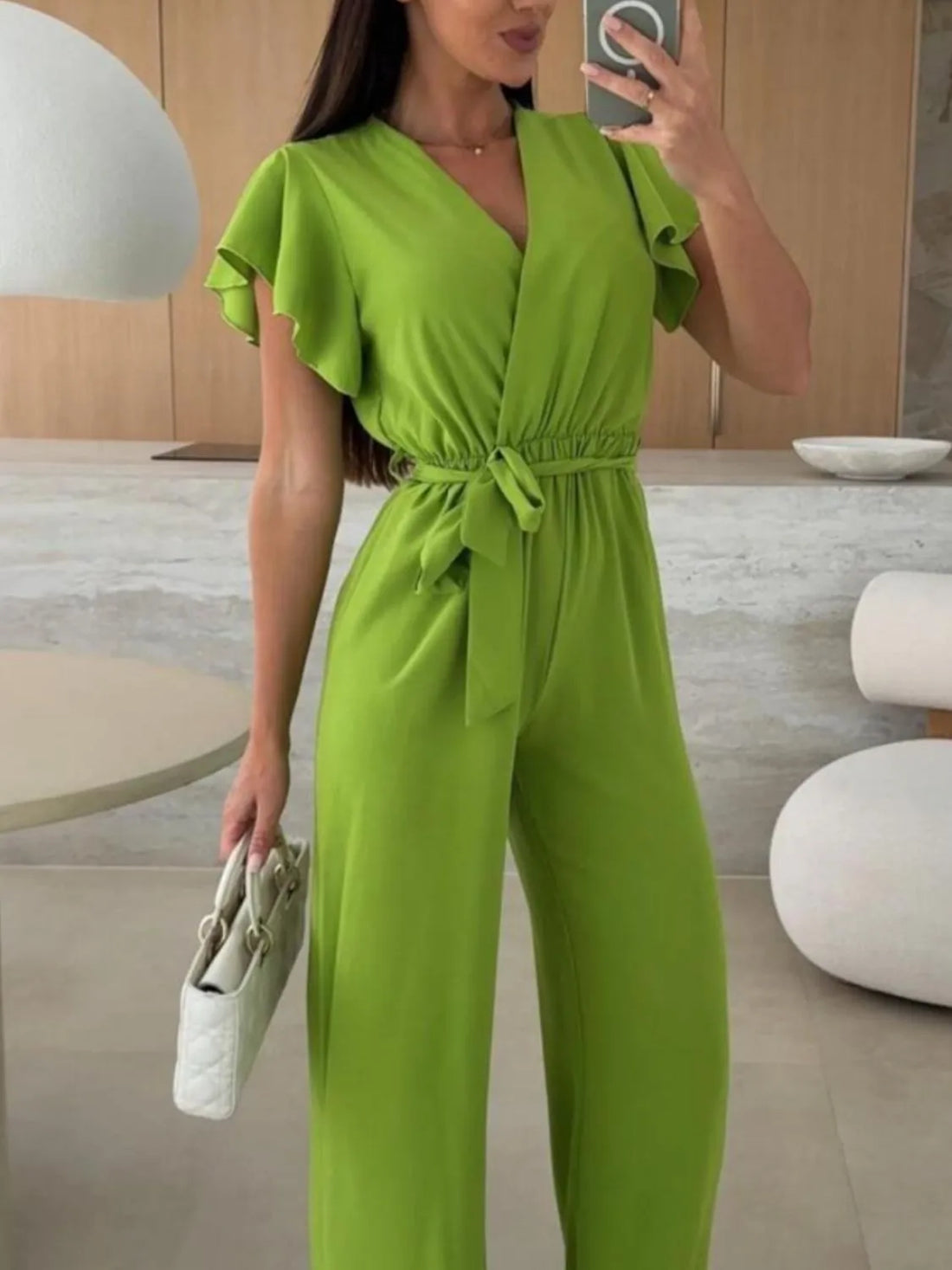 Tied Ruffled Wide Leg Jumpsuit - cas7m