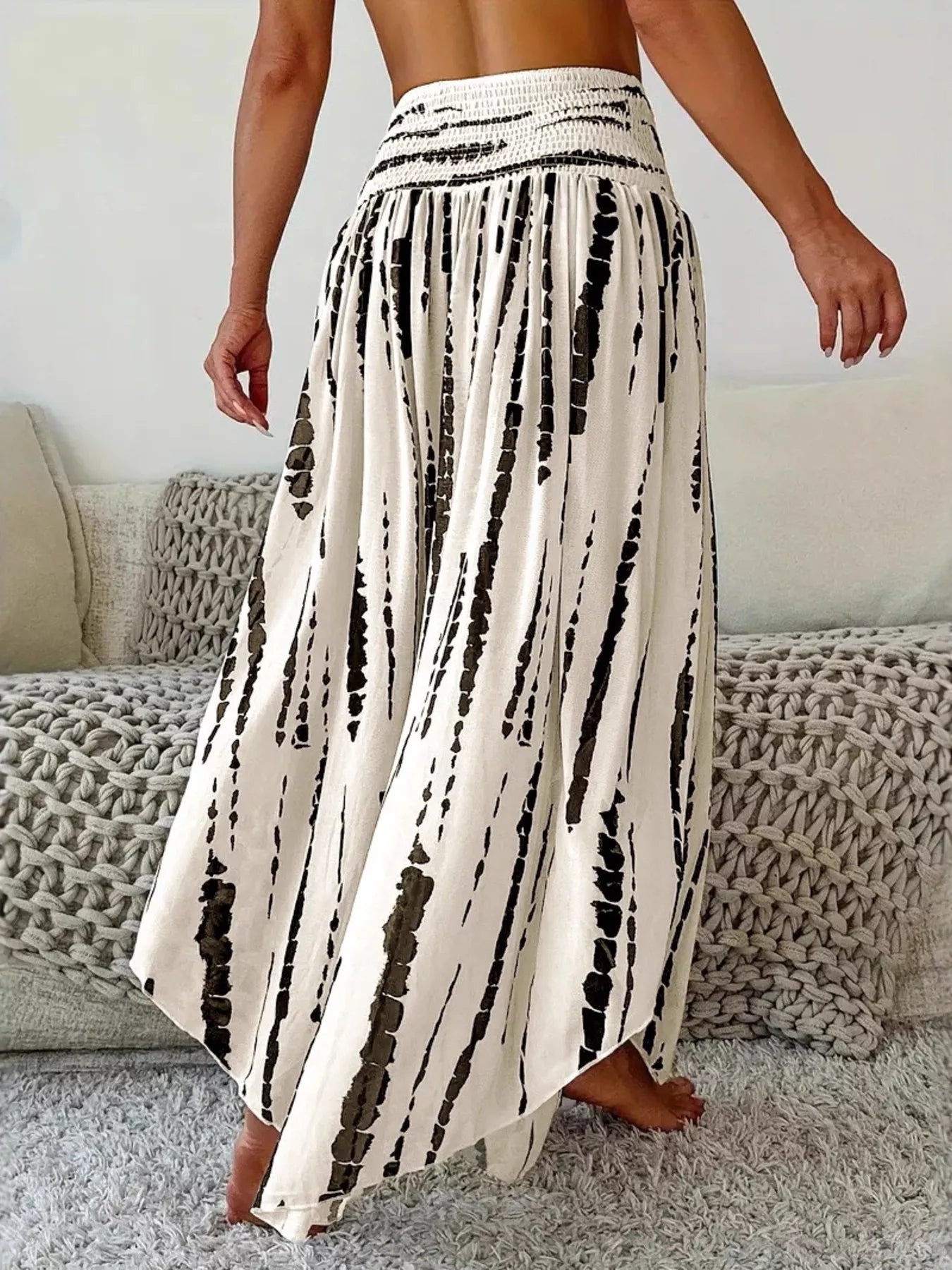 Smocked Asymmetrical Hem Skirt - cas7m