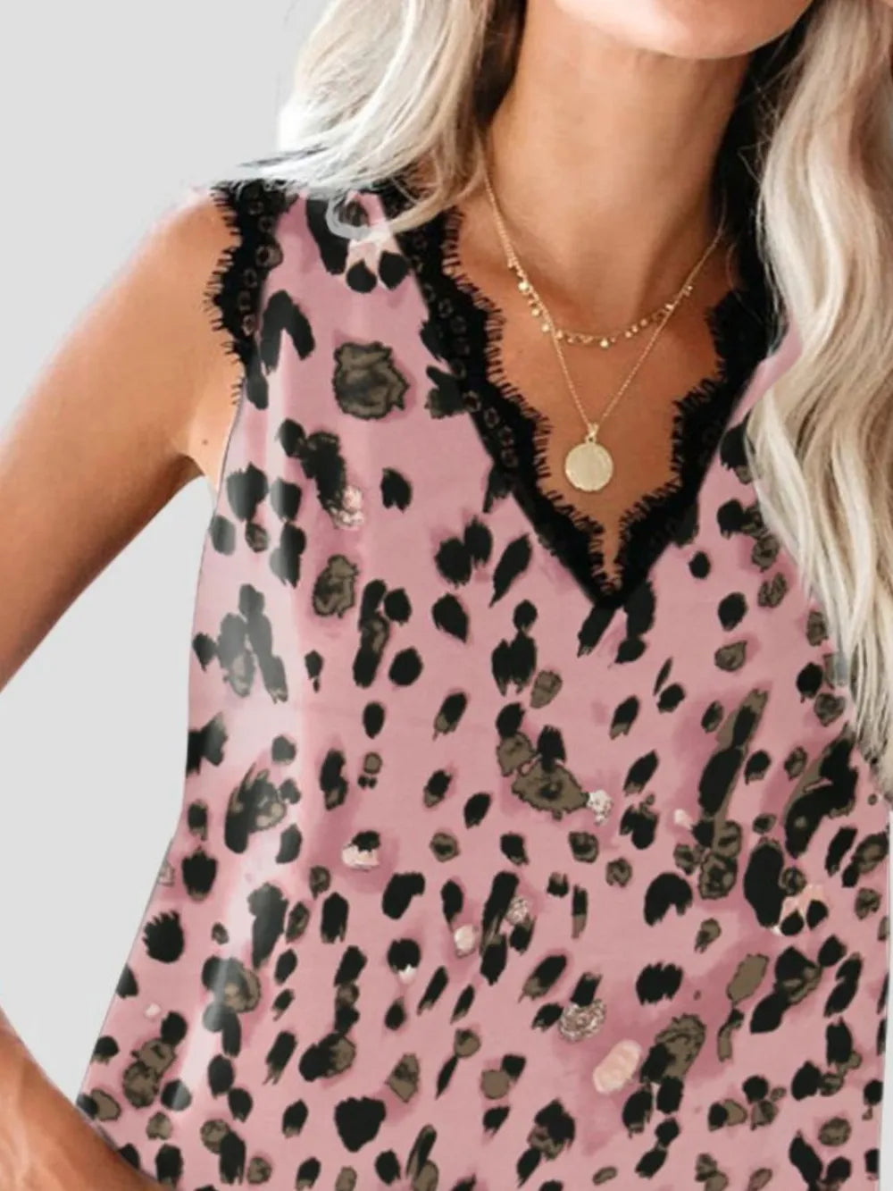 Lace Detail V-Neck Tank - cas7m