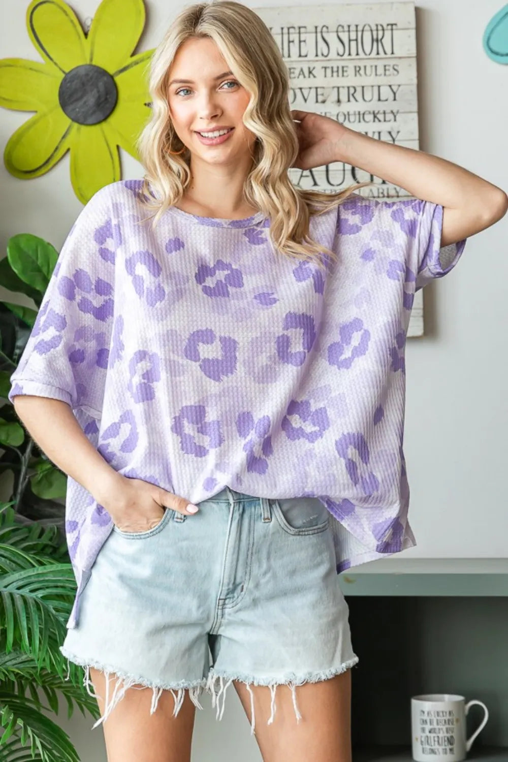 HOPELY Print Waffle Oversized T-Shirt - cas7m