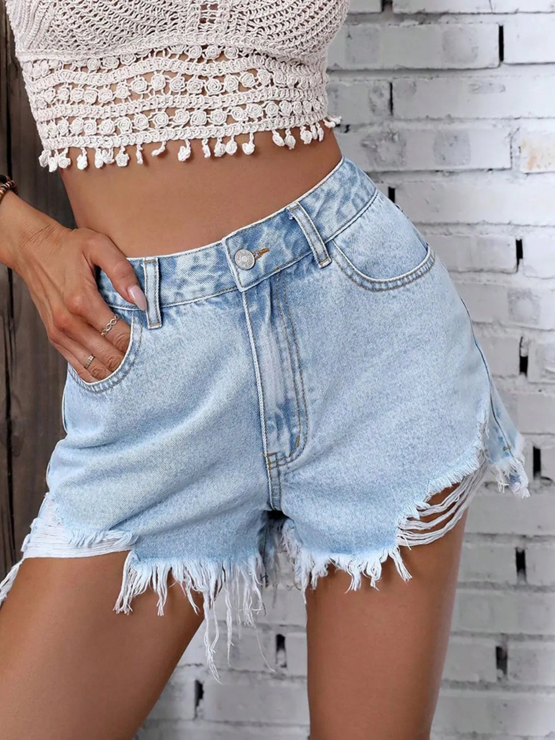 Raw Hem Denim Shorts - cas7m