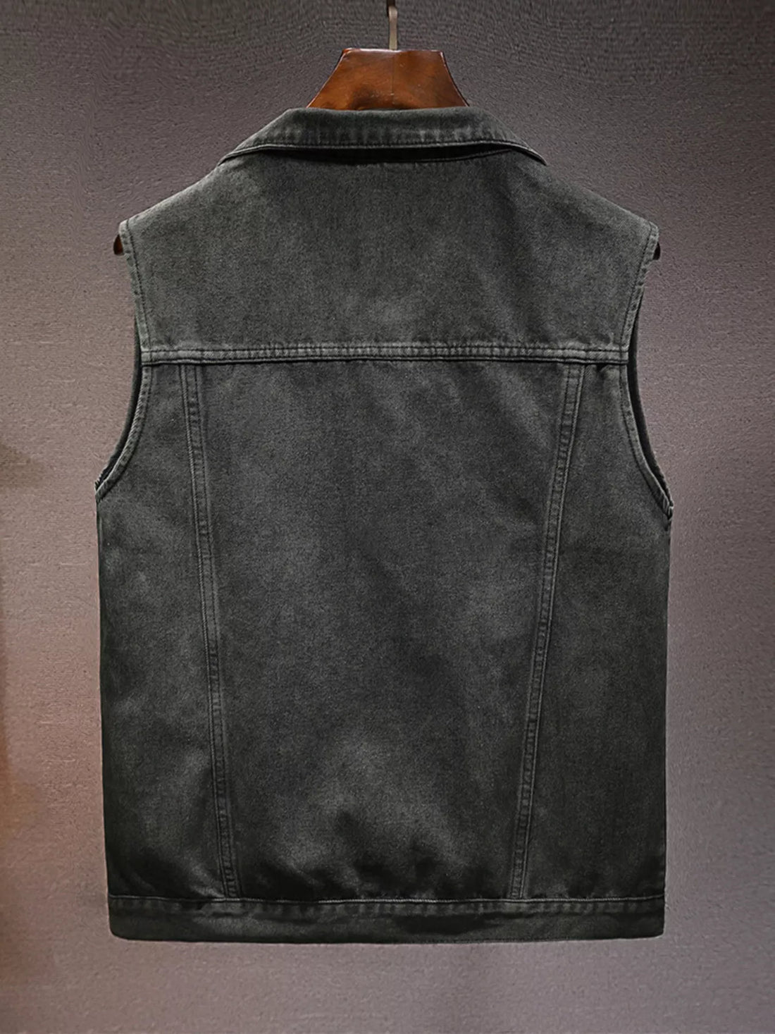 Men's Plus Size Vintage Washed Denim Vest with Pockets - cas7m