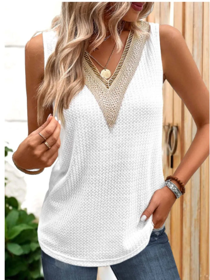 Lace Detail V-Neck Tank - cas7m