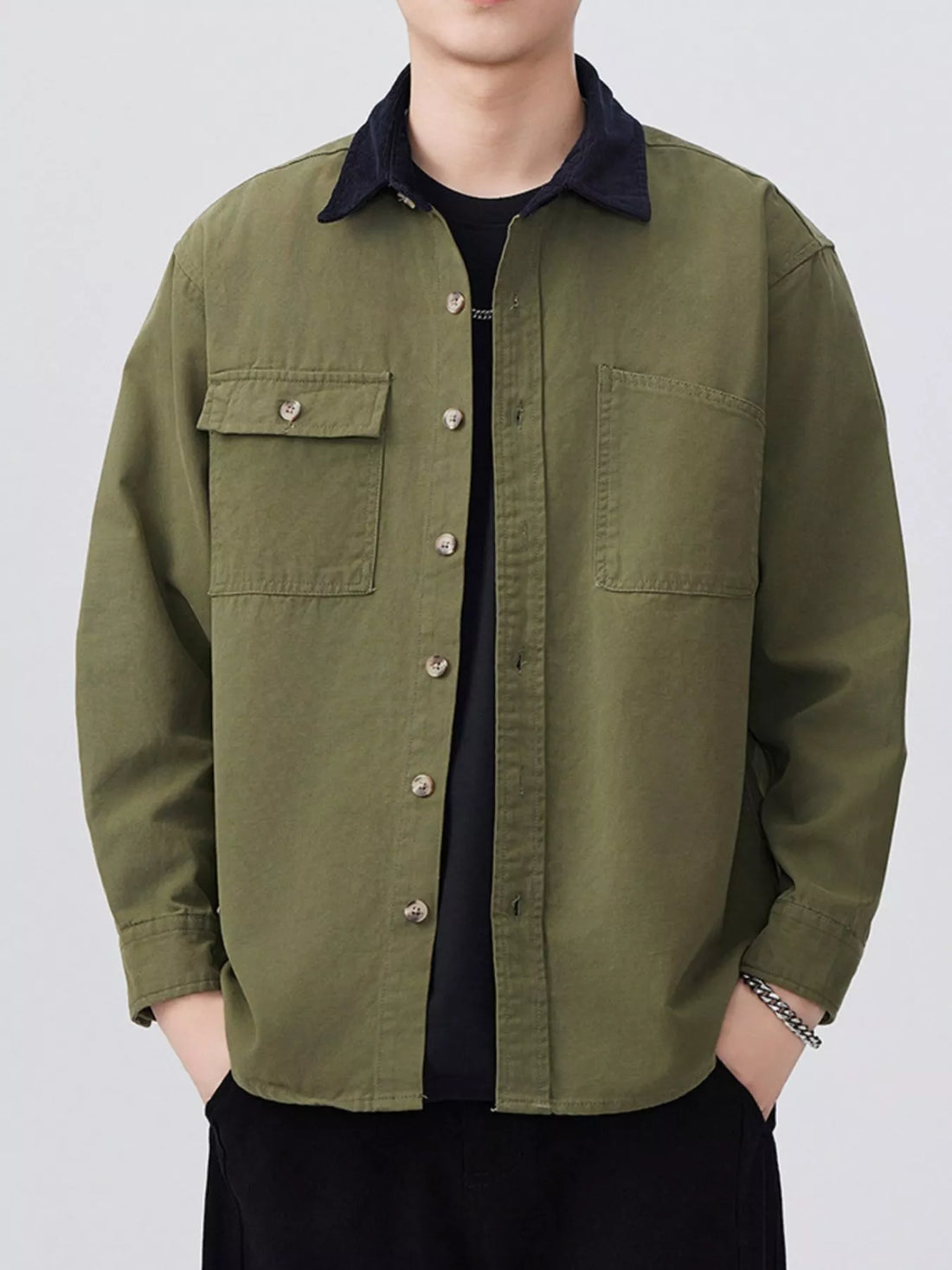 Men's Plus Size Button Up Long Sleeve Shirt - cas7m