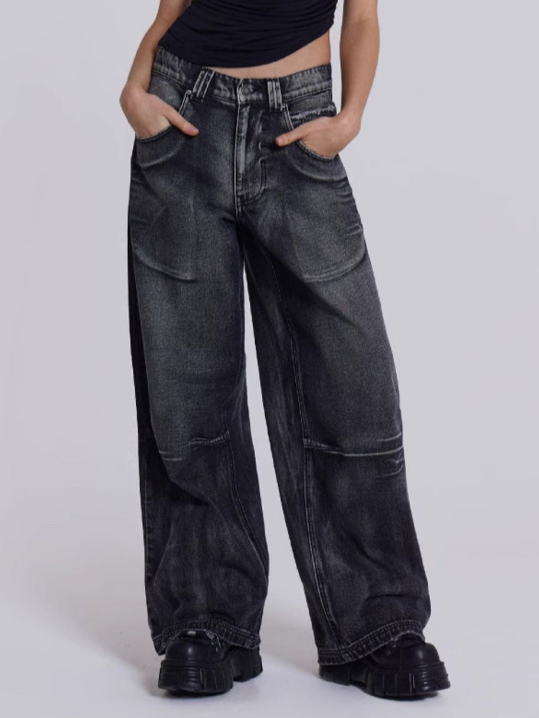 Vintage Wash Wide Leg Jeans - cas7m