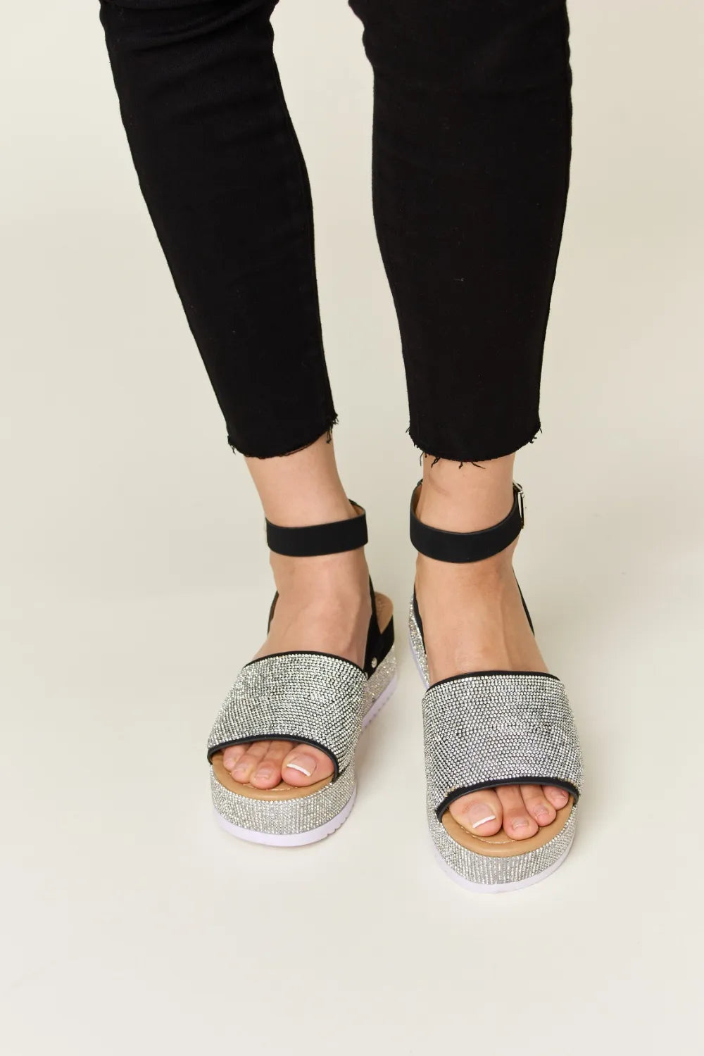 Forever Link Rhinestone Buckle Strappy Wedge Sandals - cas7m