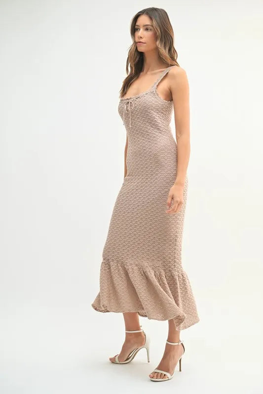 MABLE Ruffled Hem Sleeveless Crochet Knit Midi Dress - cas7m