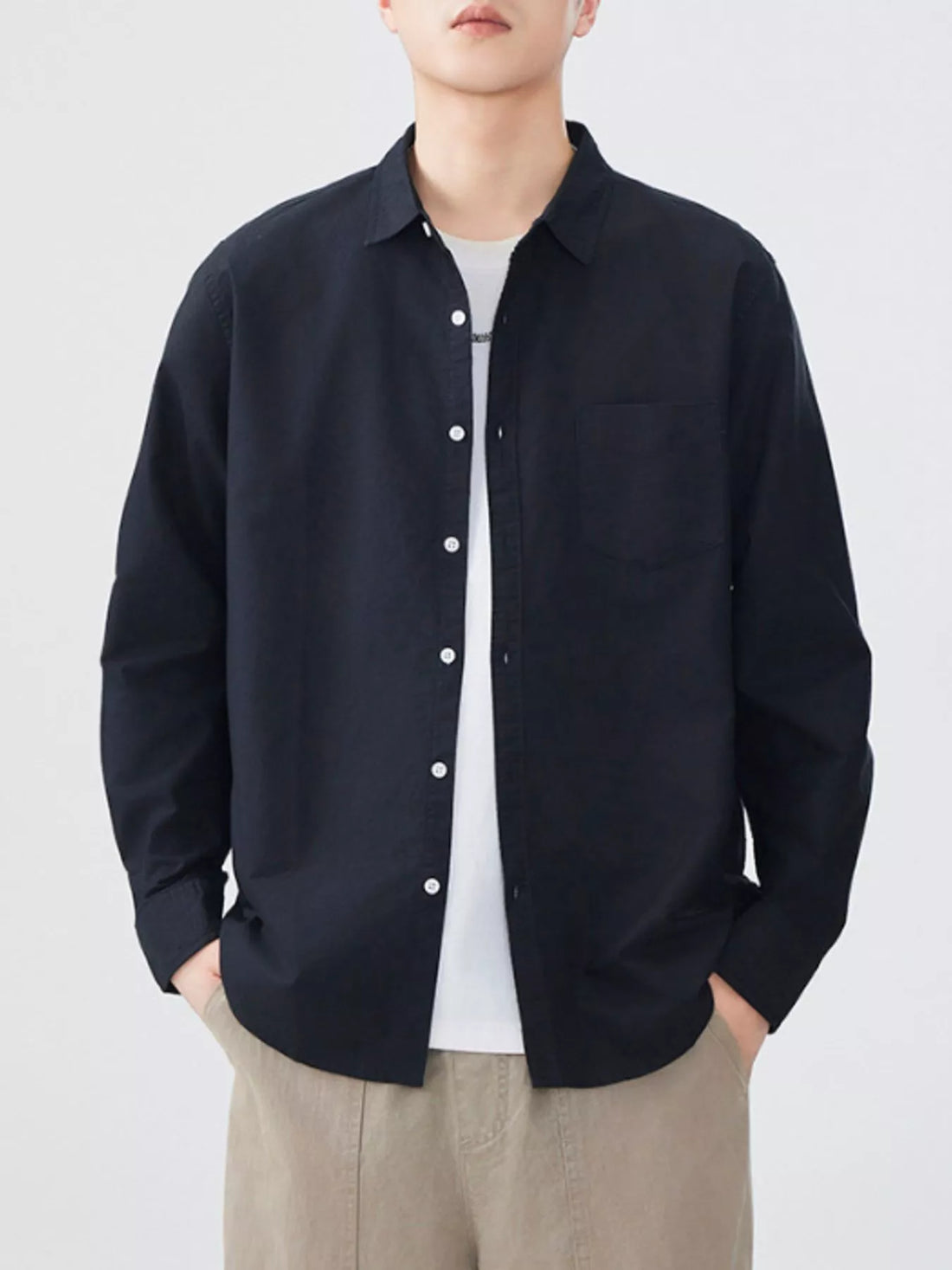 Men's Plus Size Button Up Long Sleeve Shirt - cas7m