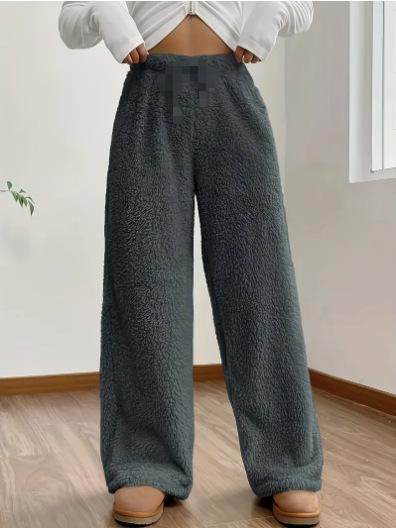 Women's Solid Color Loose Fleece Casual Pants - cas7m