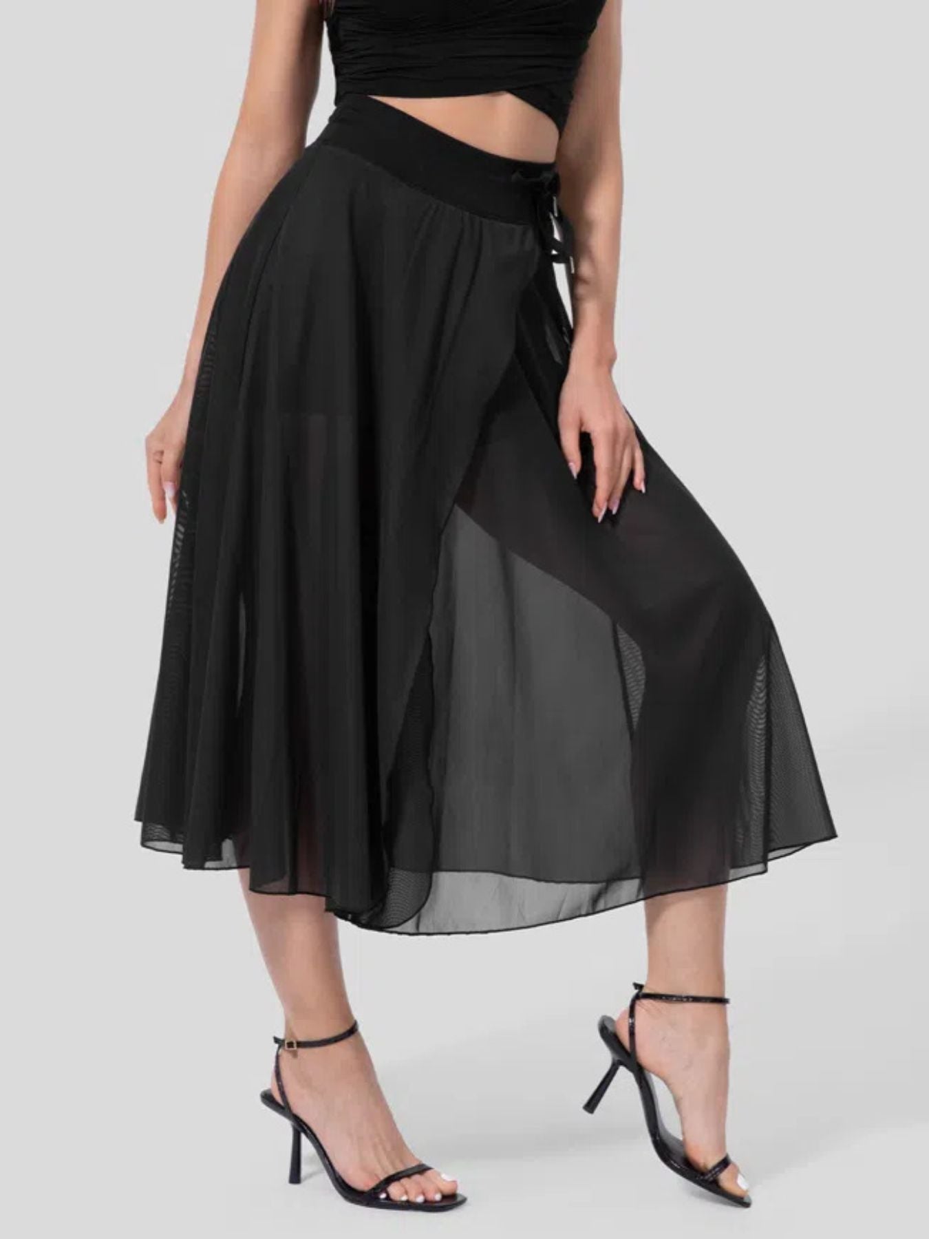 Slit Flowy Skirt with Shorts Liner - cas7m