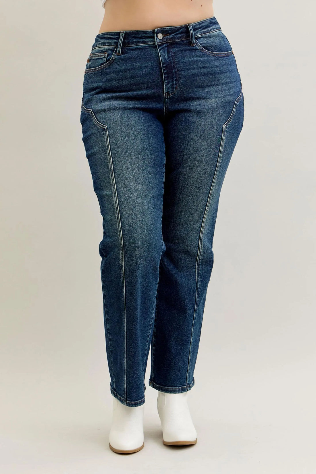 Judy Blue Full Size Seam Detail Straight Leg Jeans Plus Size - cas7m