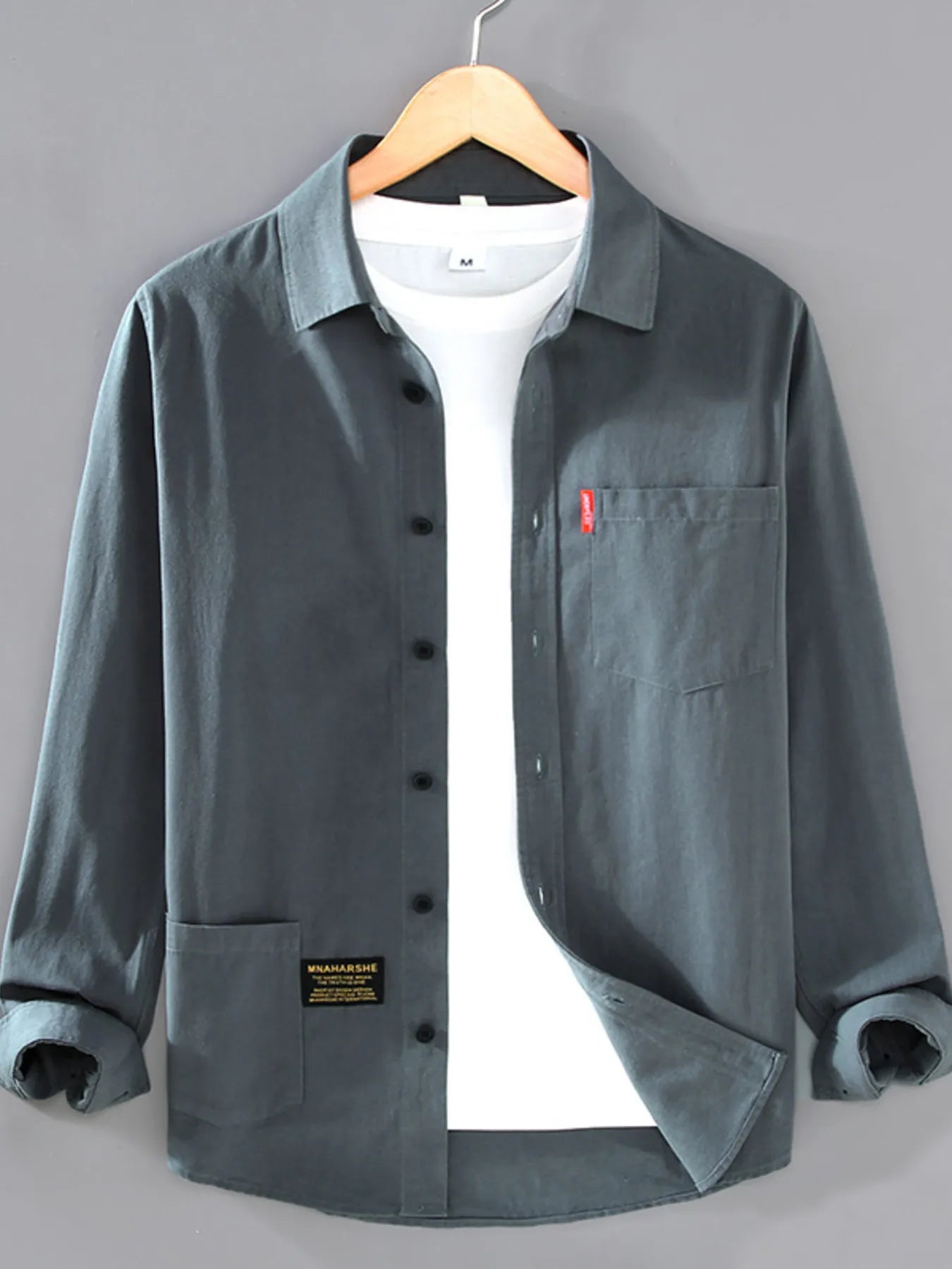 Men's Plus Size Button Up Long Sleeve Shirt - cas7m