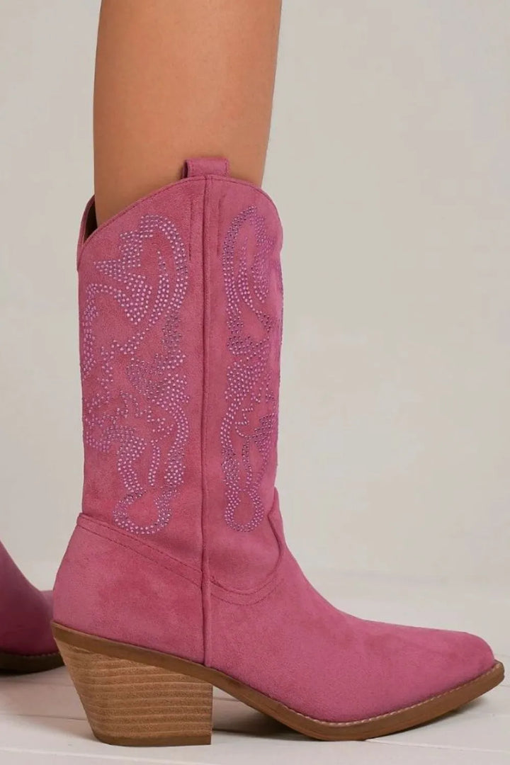 Beast Fashion Rhinestone Detail Point Toe Boots - cas7m