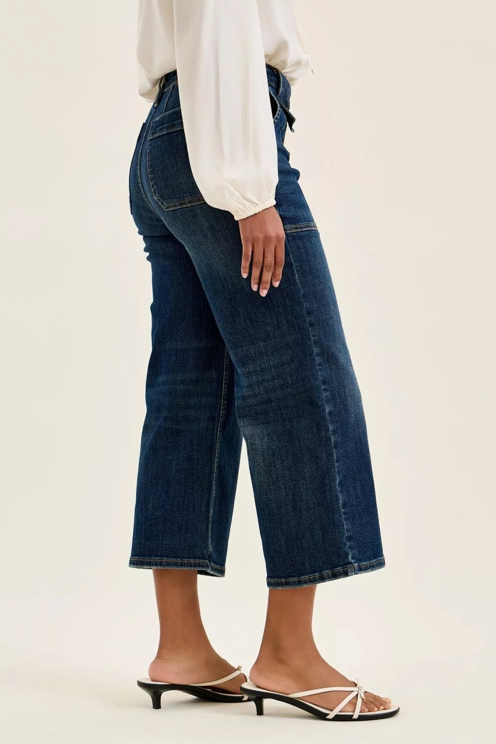 Judy Blue High Waist Wide Crop Utility Jeans with Patch Pocket - cas7m
