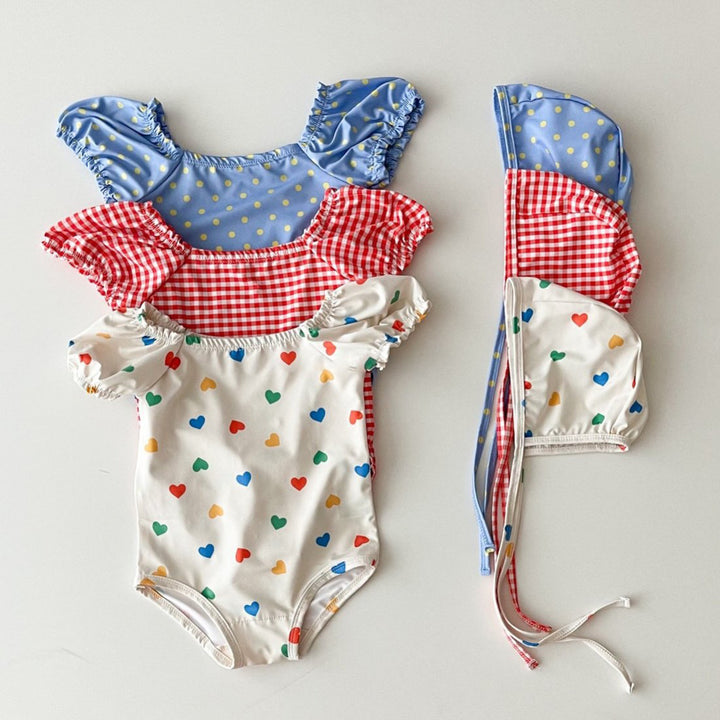 Girls' Baby Bubble Sleeve Printed One-piece Swimsuit - cas7m