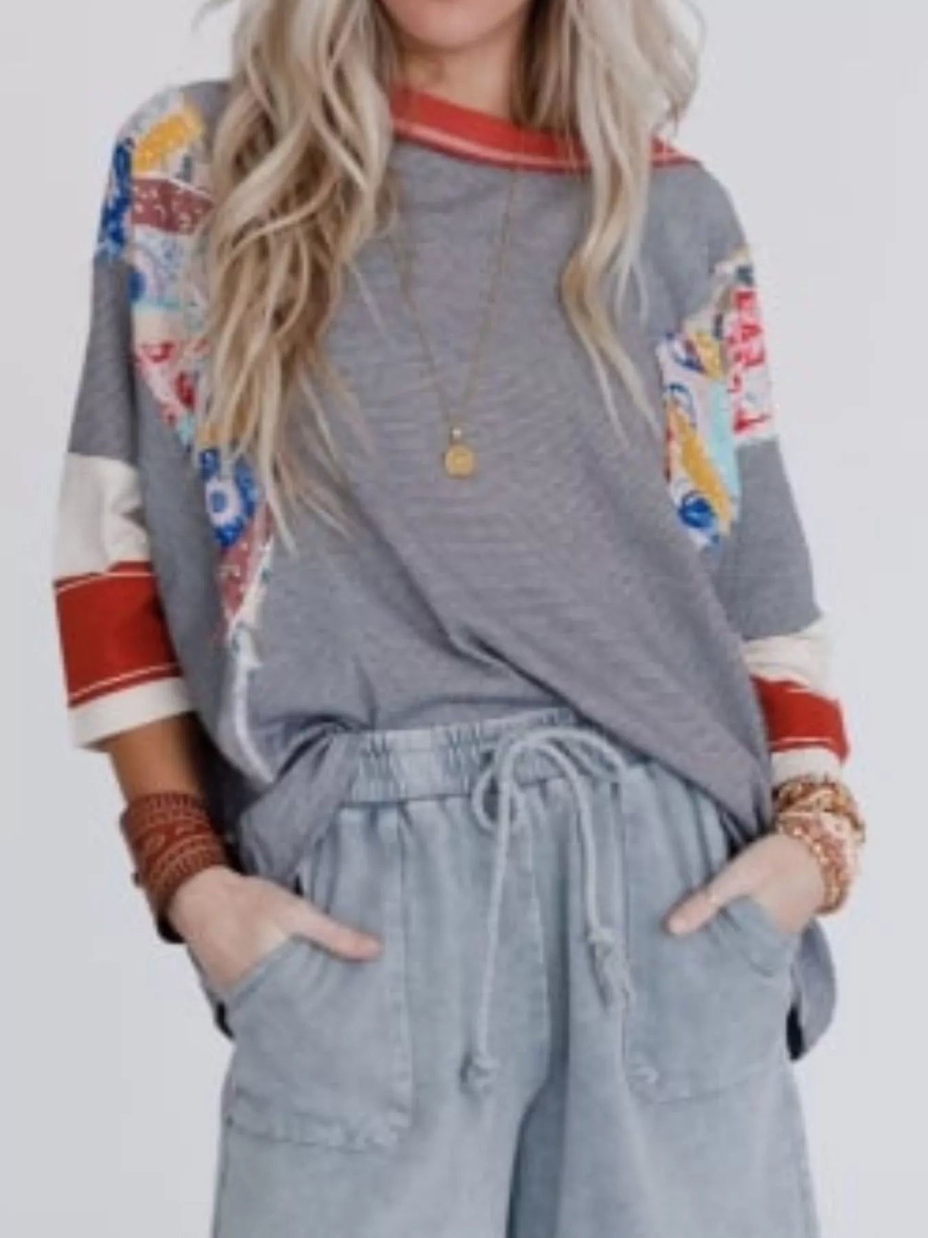 Striped Floral Long Sleeve T-Shirt - cas7m