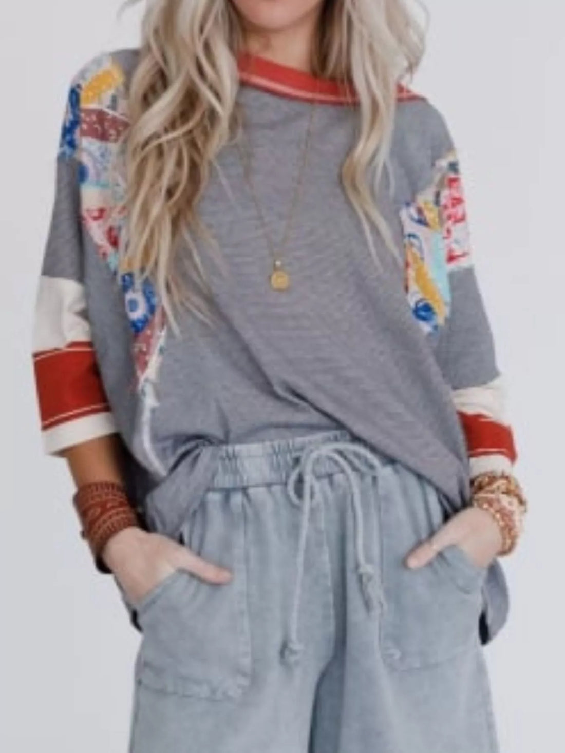 Striped Floral Long Sleeve T-Shirt - cas7m
