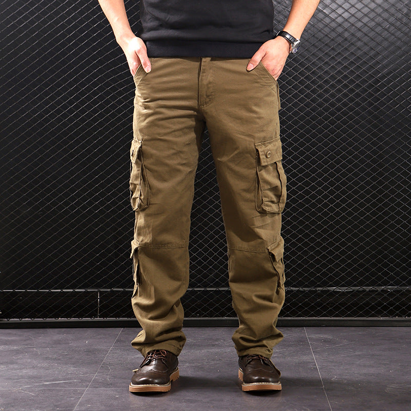Middle-aged Straight Leg Multi-pocket Cargo Pants